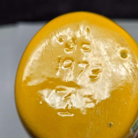 Yellow Ceramic Vase with Hand Painted Dogwood Flowers, 1973, Modern, 7.5" Tall - Picture 8 of 8